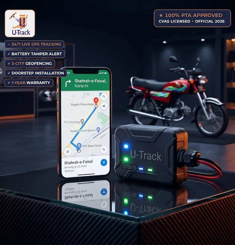 Bike GPS Tracker Pakistan - UTrack Standard Bike Package with 24/7 Live Tracking and Battery Tamper Alert