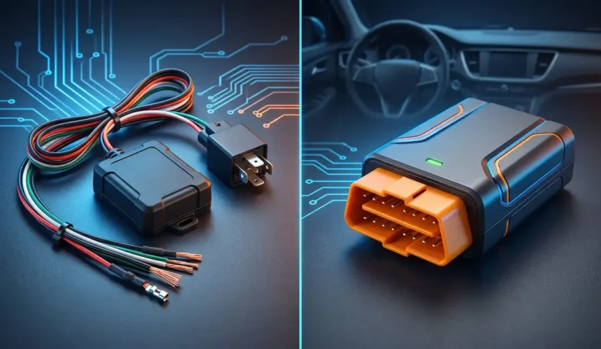 A side-by-side comparison of a hardwired tracker vs OBD GPS device for car anti-theft security.